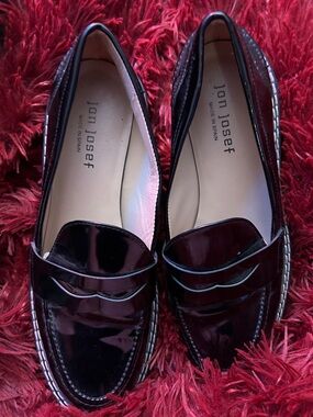 Jon Josef Women's Black Patent Penny Loafers - Sleek Glossy Slip-On